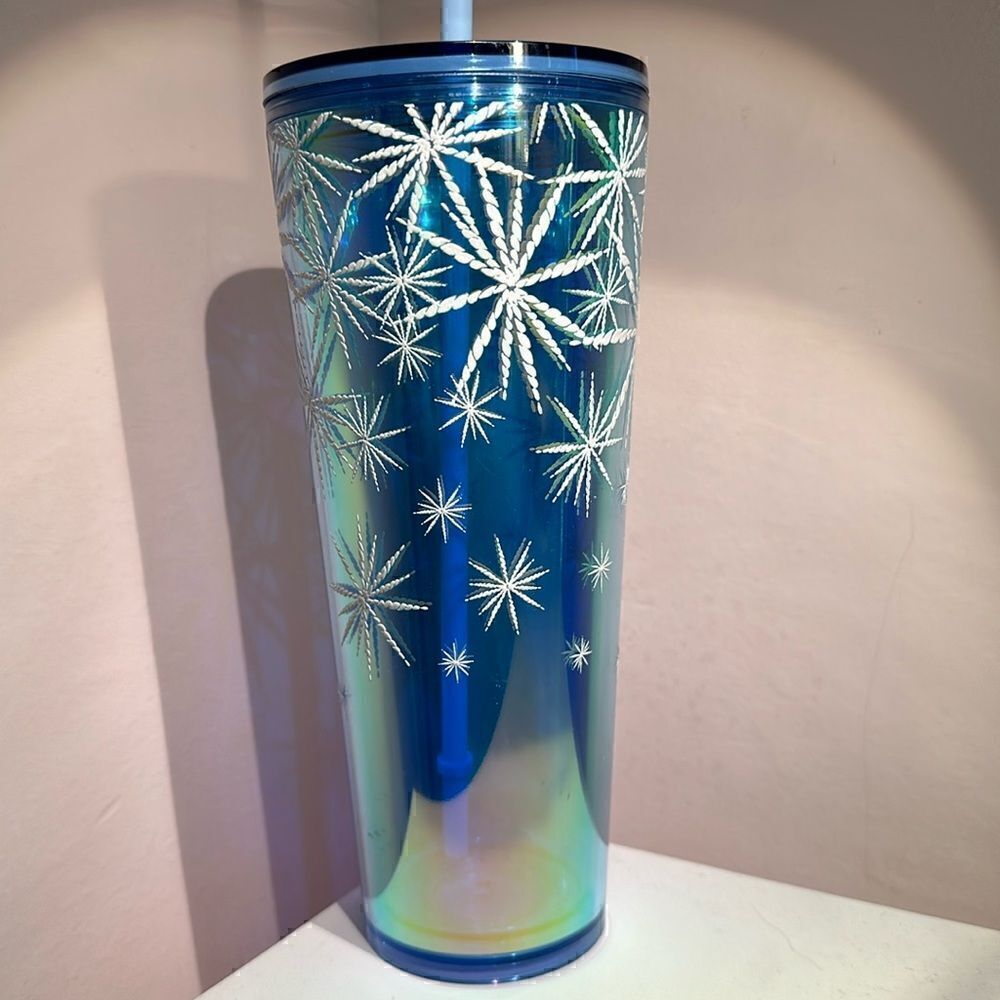 Starbucks 2023 Venti Tumbler Plastic Blue Snowflakes 24 oz